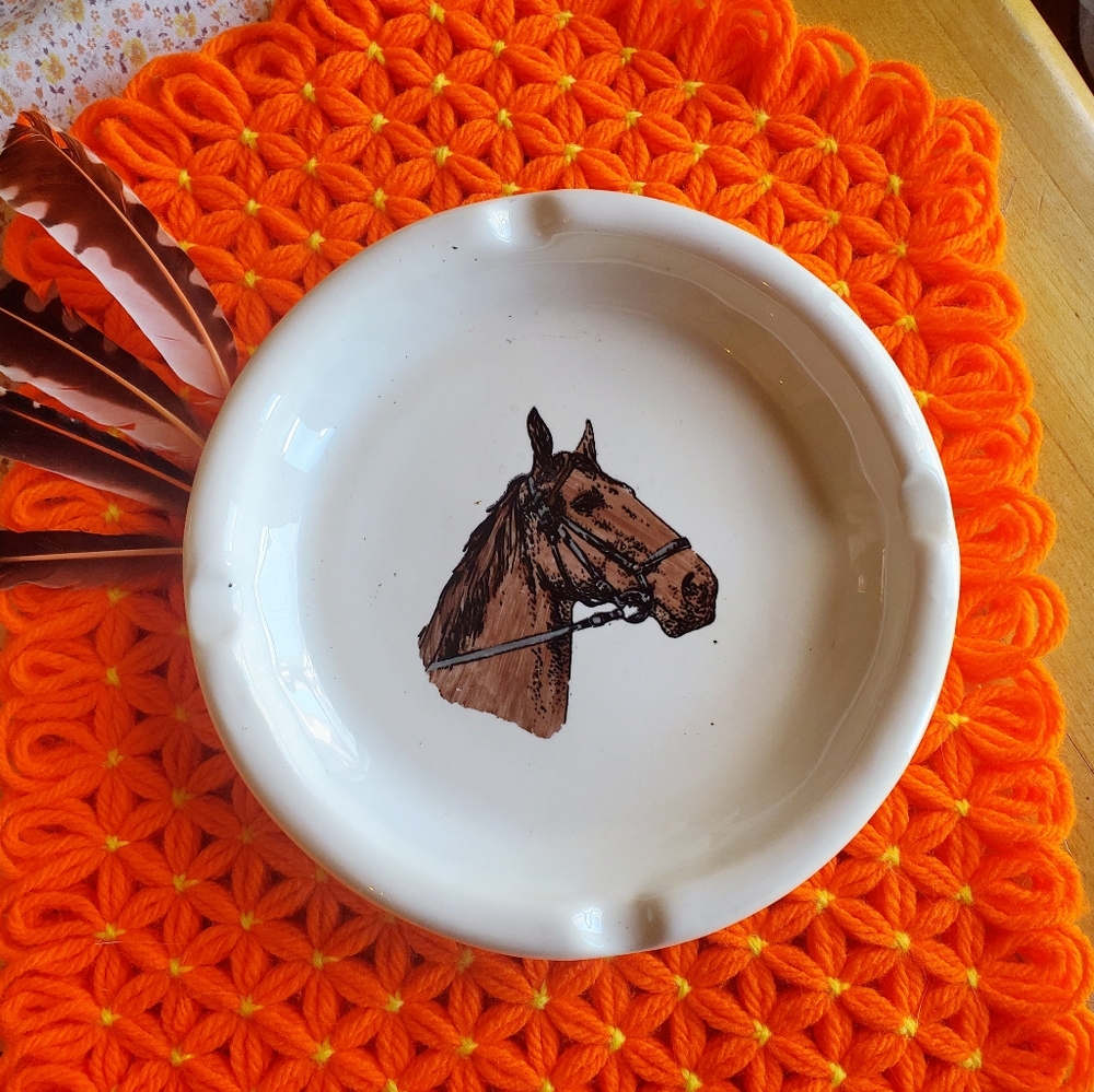 Vintage Handmade Ceramic 1950's Ashtray Handpainted Horse